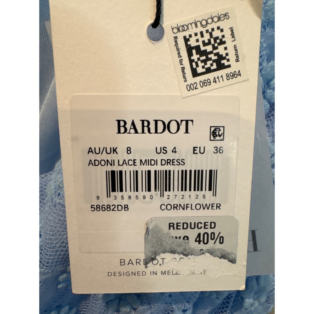 Bardot Light Blue Lace Square Neck Long Sleeve Maxi Dress Cornflower - Picture 10 of 13